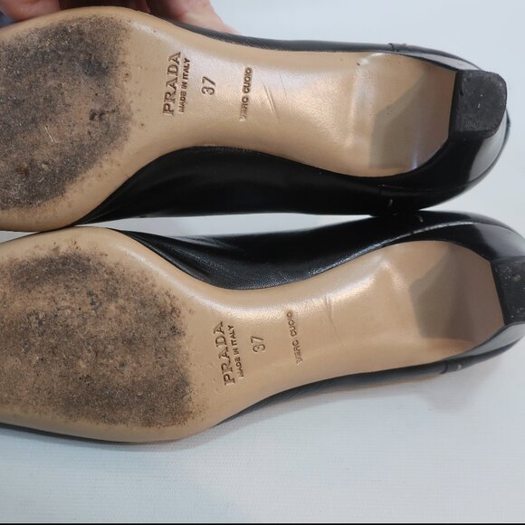 Authentic Womens Prada Black Pink Leather Buffalo City Loafer Pumps 37 US/7 - Picture 12 of 16